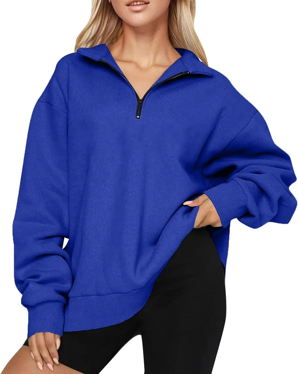 Women's Fall Winter Oversized Sweatshirt Casual Trendy Long Sleeve Quarter Zip Neck Solid Sweatshirt, S-3XL