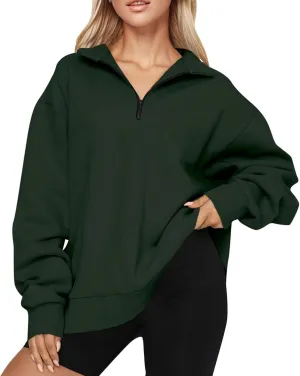 Women's Fall Winter Oversized Sweatshirt Casual Trendy Long Sleeve Quarter Zip Neck Solid Sweatshirt, S-3XL