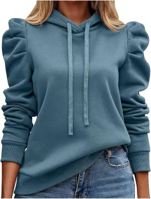 Womens Fashion Hoodies Long Sleeve Drawstring Solid Color Thickening Pullover Fall Winter Trendy Shoulders Sweatshirt