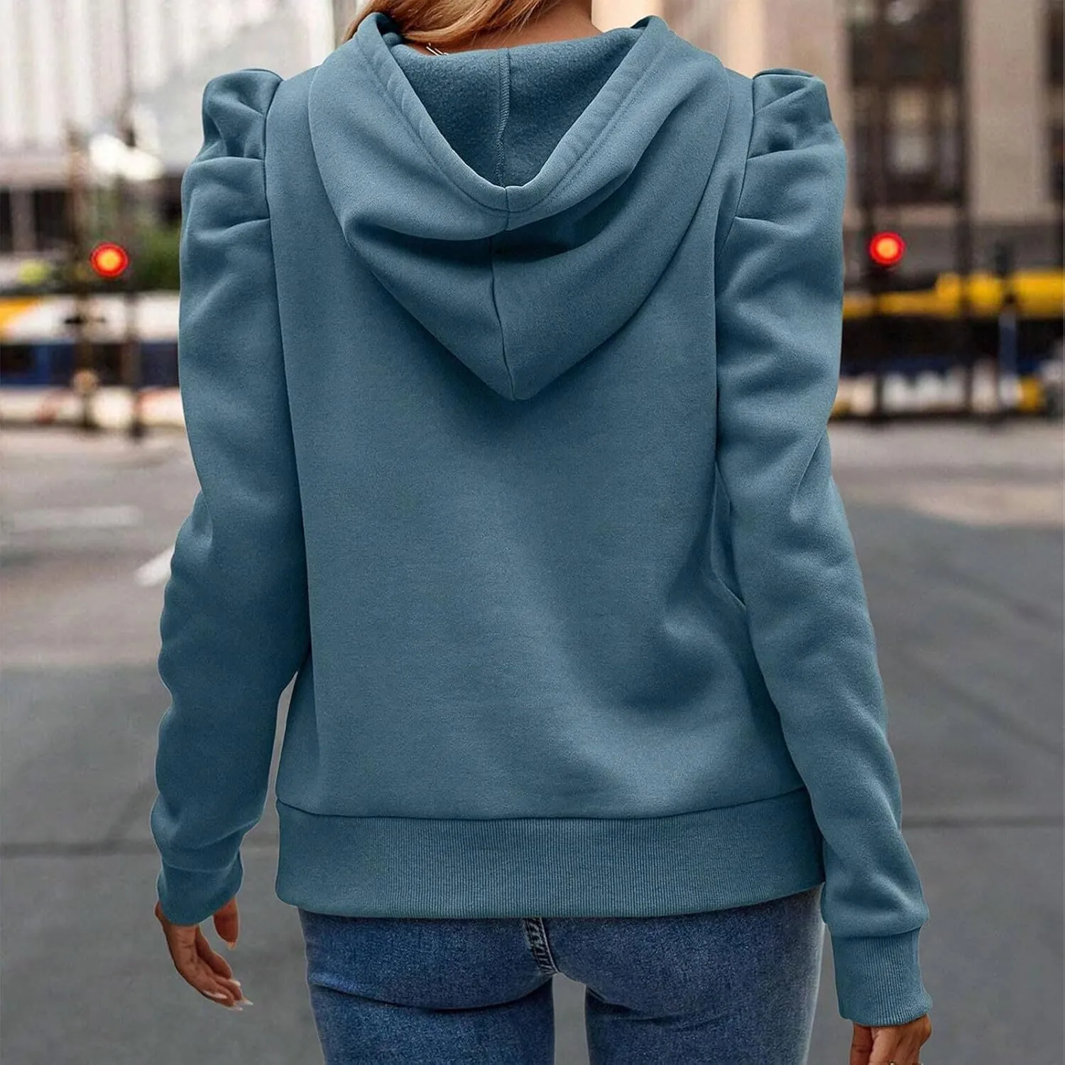 Womens Fashion Hoodies Long Sleeve Drawstring Solid Color Thickening Pullover Fall Winter Trendy Shoulders Sweatshirt
