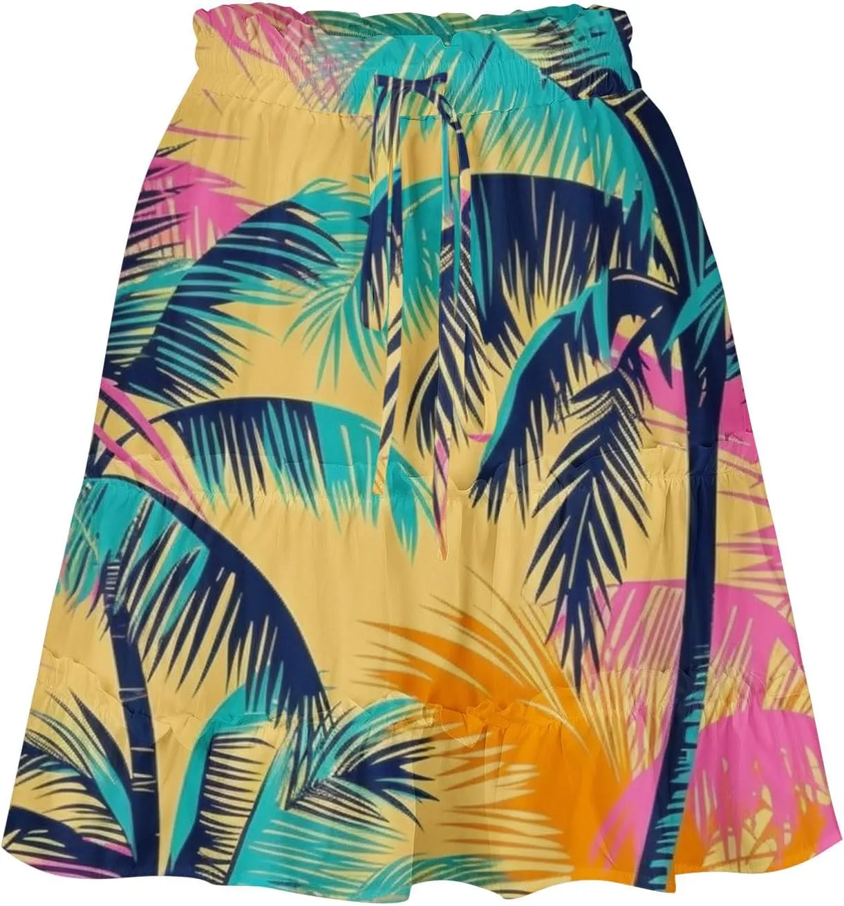 Womens Floral Ruffle Mini Skirts 2025 Summer Skater Short Skirt Elastic Waist Boho Pleated Skirts Trendy Half Dress