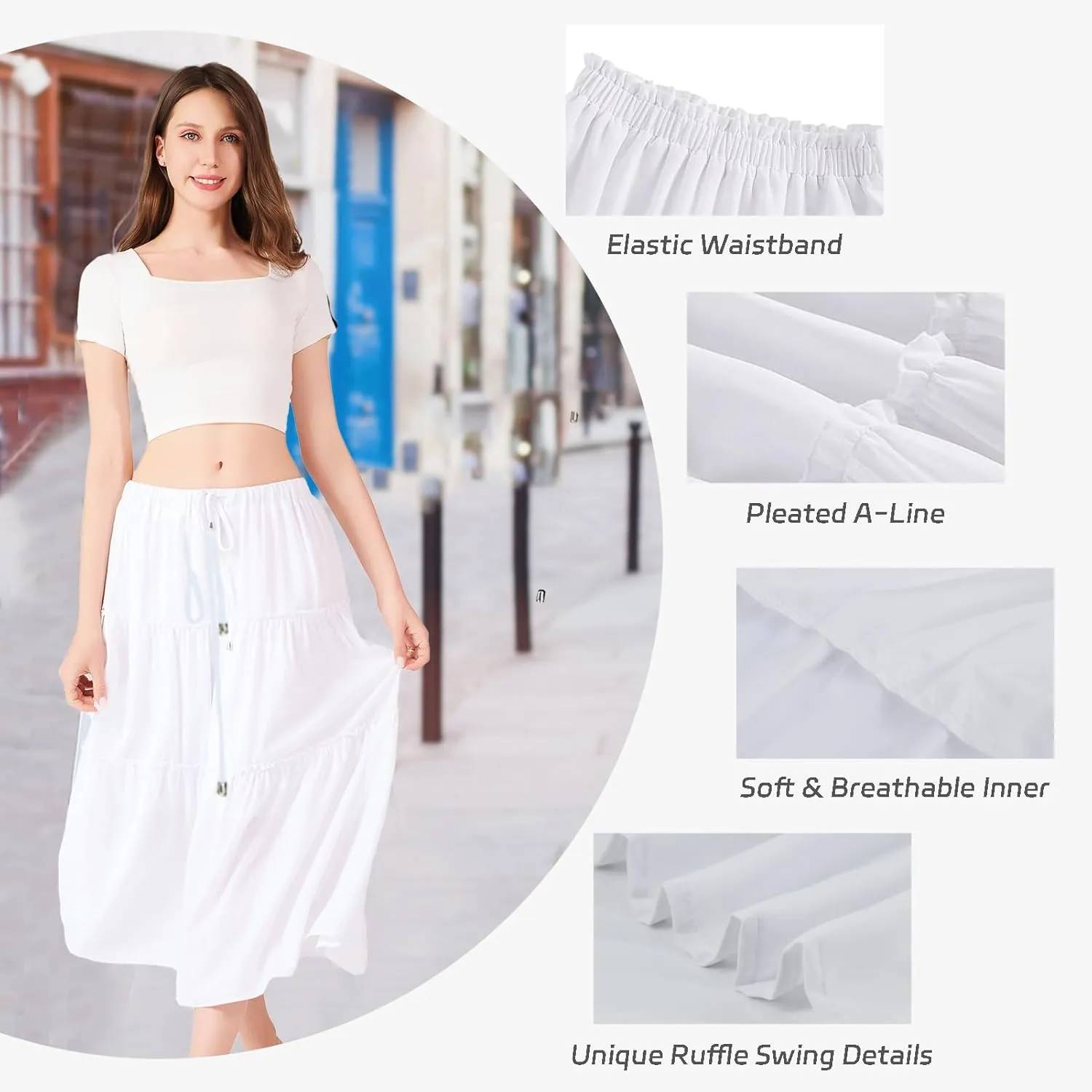 Women's Flowy Maxi Skirt Summer Casual High Elastic Waist TieFloral Boho Pleated A-Line Long Skirts for Beach Party Holiday
