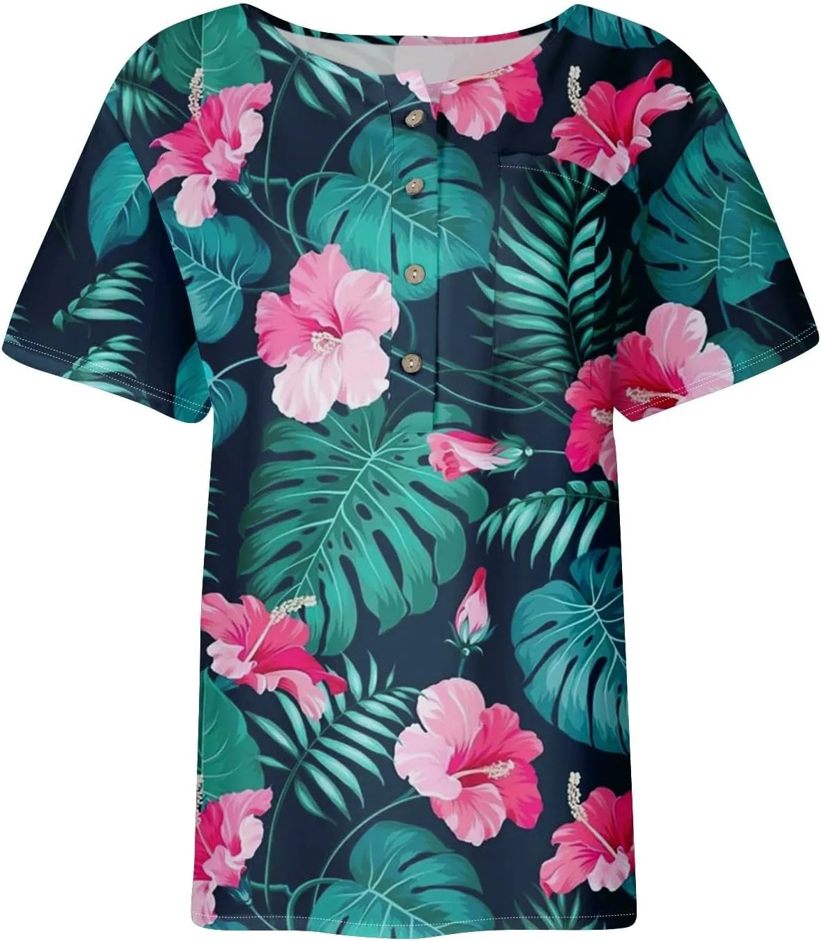 Womens Hawaiian Shirt Palm Trees Beach Graphic Tee Tops Summer Vacation Short Sleeve Tshirt Tops Casual V Neck