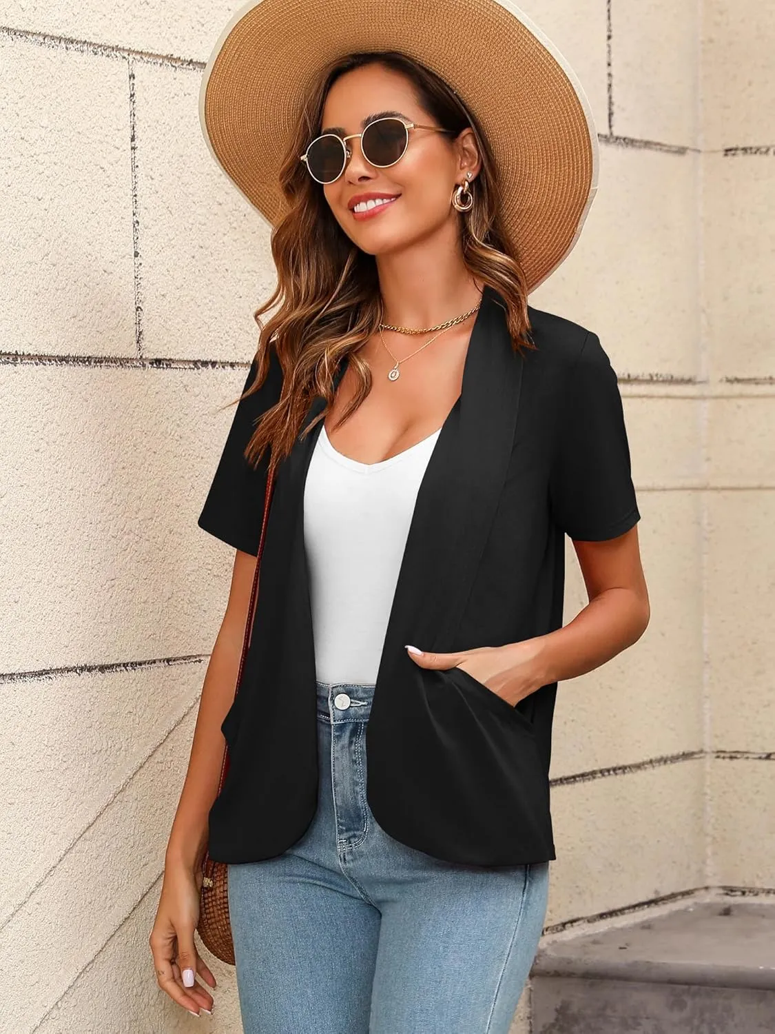 Women's Lightweight Open Front Cardigans Short Sleeve Casual Soft Sheer Cardigan S-2XL with Pockets