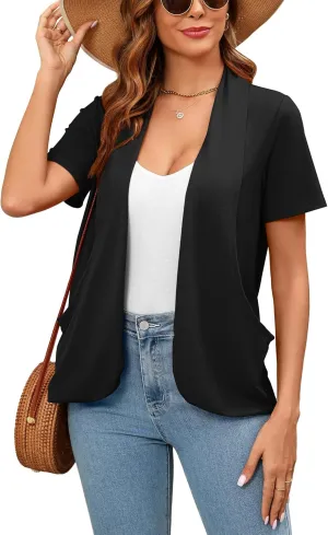 Women's Lightweight Open Front Cardigans Short Sleeve Casual Soft Sheer Cardigan S-2XL with Pockets