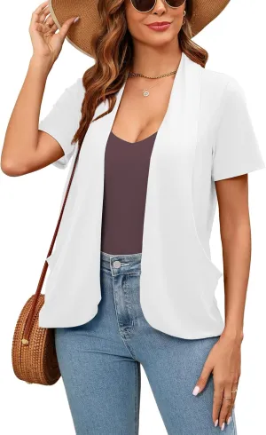 Women's Lightweight Open Front Cardigans Short Sleeve Casual Soft Sheer Cardigan S-2XL with Pockets