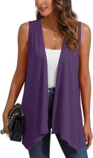 Women's Lightweight Open Front Cardigans Sleeveless Casual Soft Drape Spring Summer Fall Cardigan S-3XL