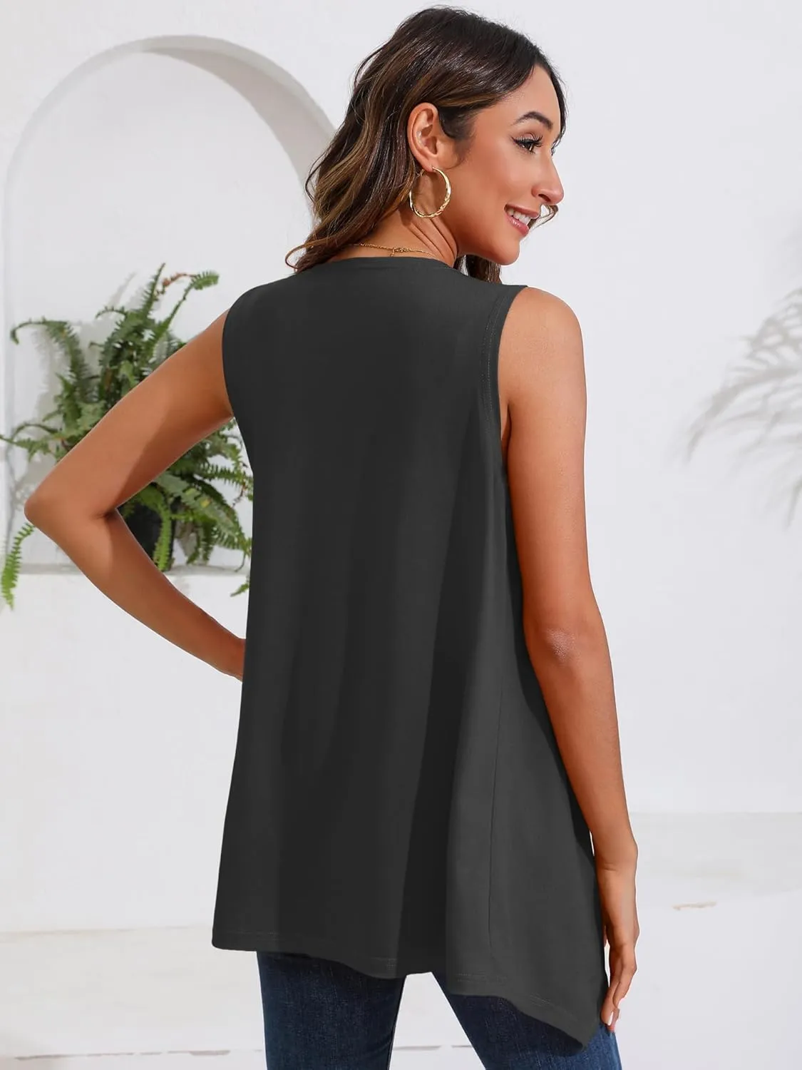 Women's Lightweight Open Front Cardigans Sleeveless Casual Soft Drape Spring Summer Fall Cardigan S-3XL