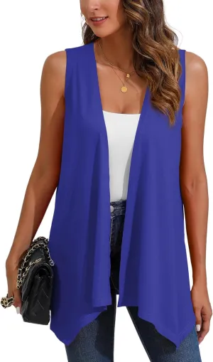 Women's Lightweight Open Front Cardigans Sleeveless Casual Soft Drape Spring Summer Fall Cardigan S-3XL