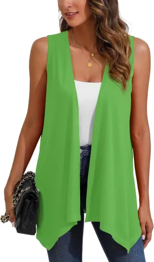 Women's Lightweight Open Front Cardigans Sleeveless Casual Soft Drape Spring Summer Fall Cardigan S-3XL