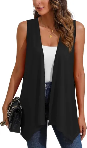 Women's Lightweight Open Front Cardigans Sleeveless Casual Soft Drape Spring Summer Fall Cardigan S-3XL
