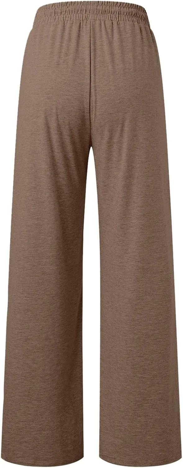 Women's Linen Blend Summer Y2K Fashion Pants Low Waist Wide Leg Slim Fit Trouser Work Business