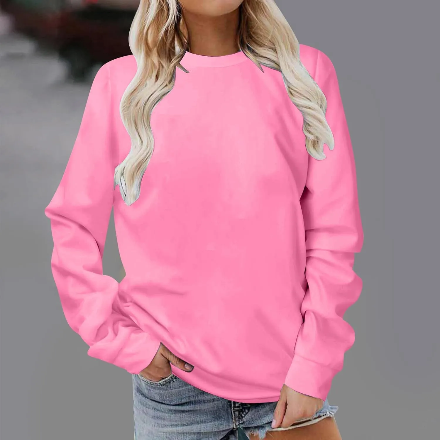 Womens Long Sleeve Crewneck Sweatshirt Fall Fashion 2024 Dressy Casual Loose Comfy Pullover Tops Regular Fit