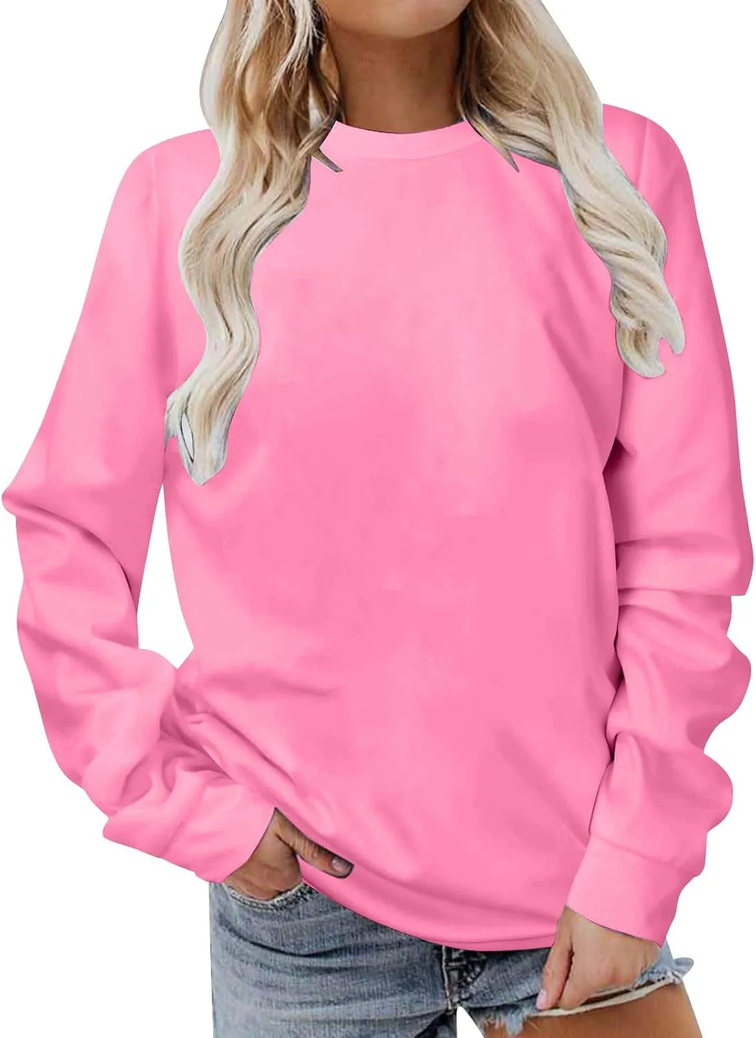Womens Long Sleeve Crewneck Sweatshirt Fall Fashion 2024 Dressy Casual Loose Comfy Pullover Tops Regular Fit