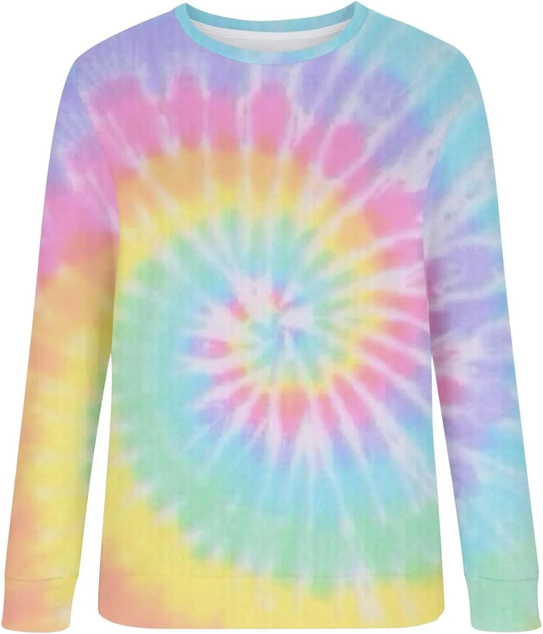 Womens Long Sleeve Crewneck Sweatshirt Trendy 2024 Tie Dye Print Regular Fit Pullover Tops Fall Fashion Sweatshirts