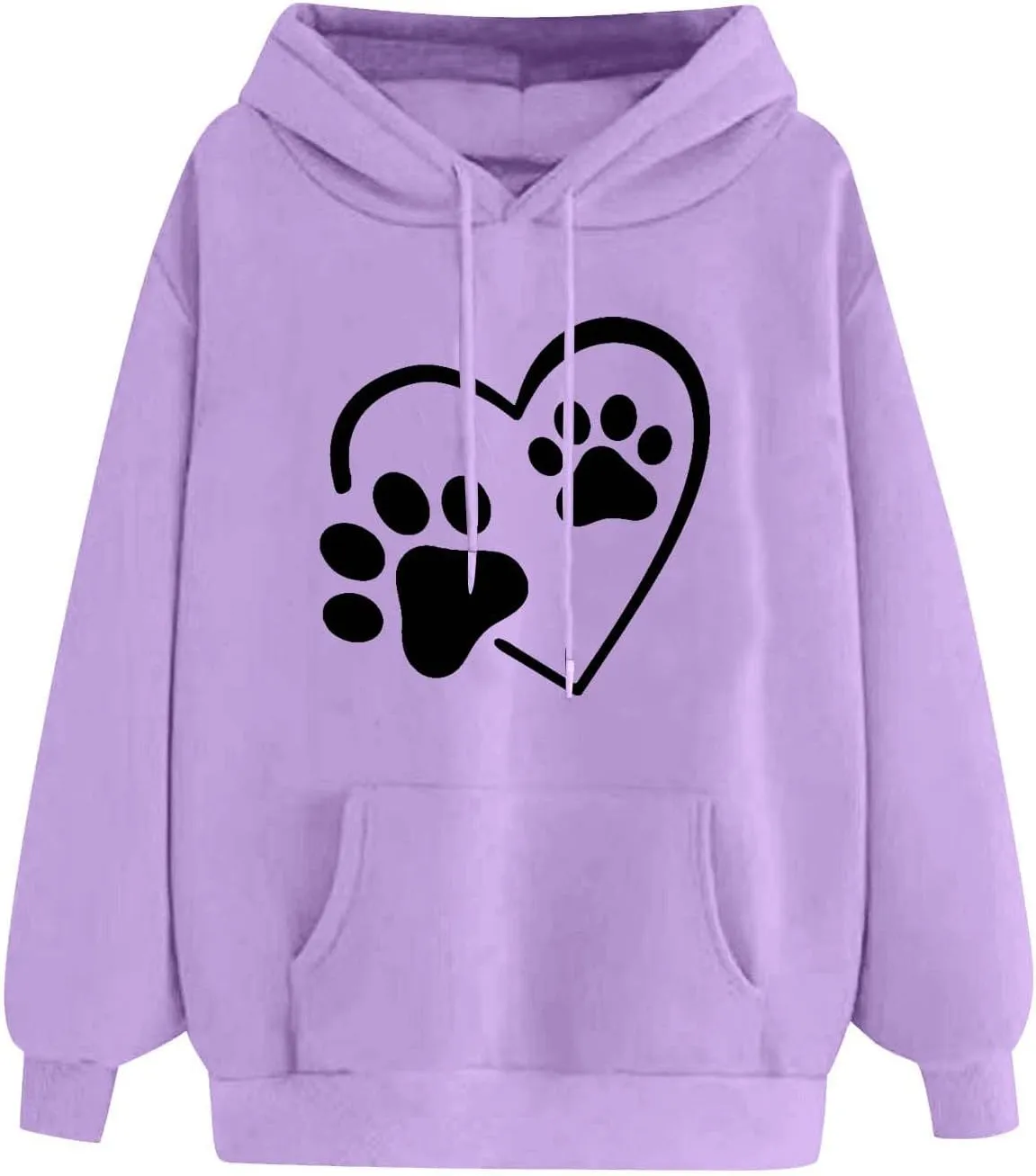 Womens Long Sleeve Loose Fit Hooded Sweatshirts Cute Heart Print Pullover Drawstraing Casual Fall Fashion Hoodies