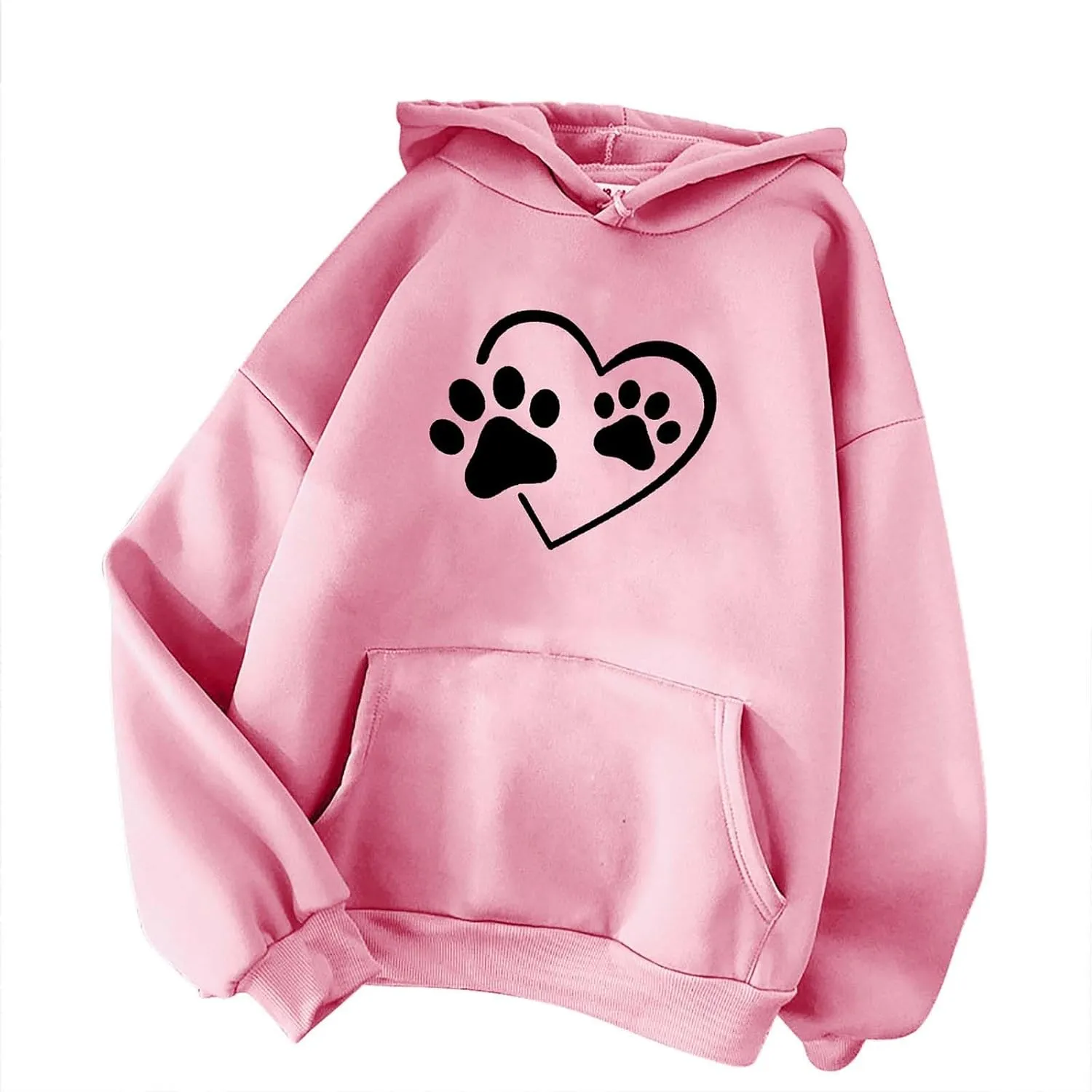 Womens Long Sleeve Loose Fit Hooded Sweatshirts Cute Heart Print Pullover Drawstraing Casual Fall Fashion Hoodies