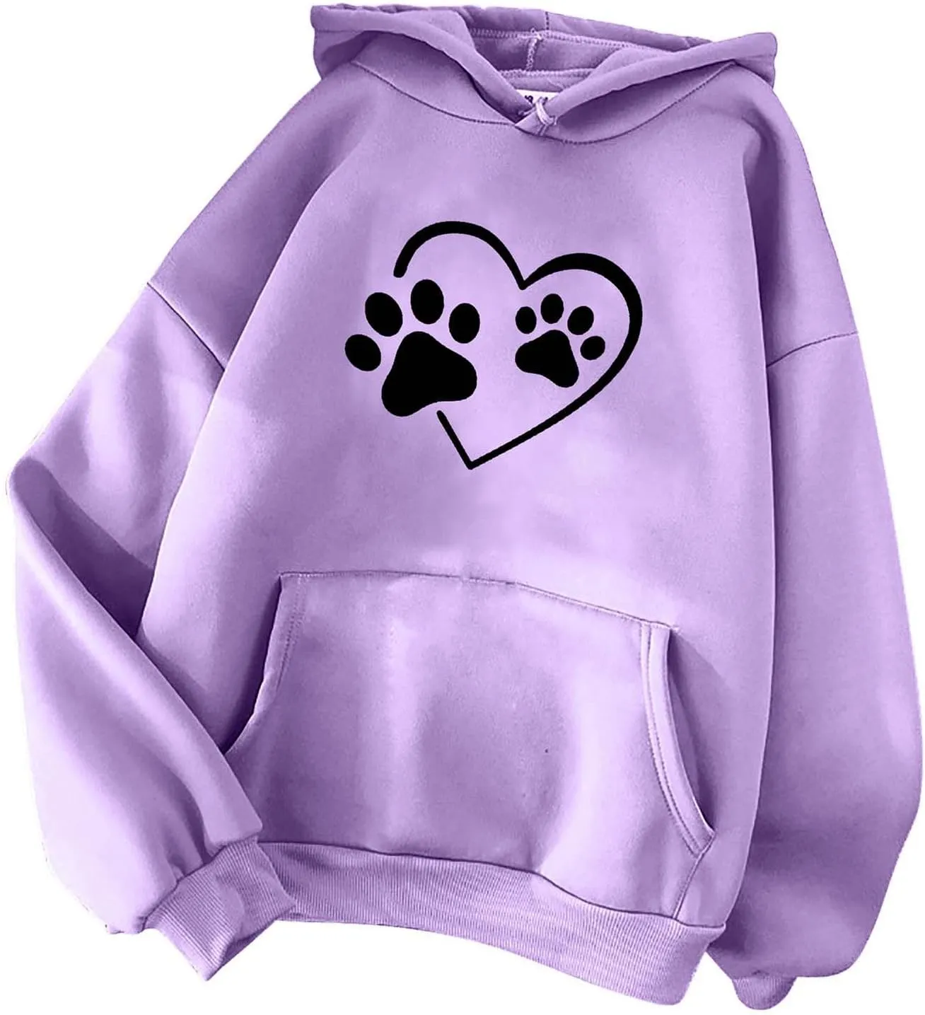 Womens Long Sleeve Loose Fit Hooded Sweatshirts Cute Heart Print Pullover Drawstraing Casual Fall Fashion Hoodies