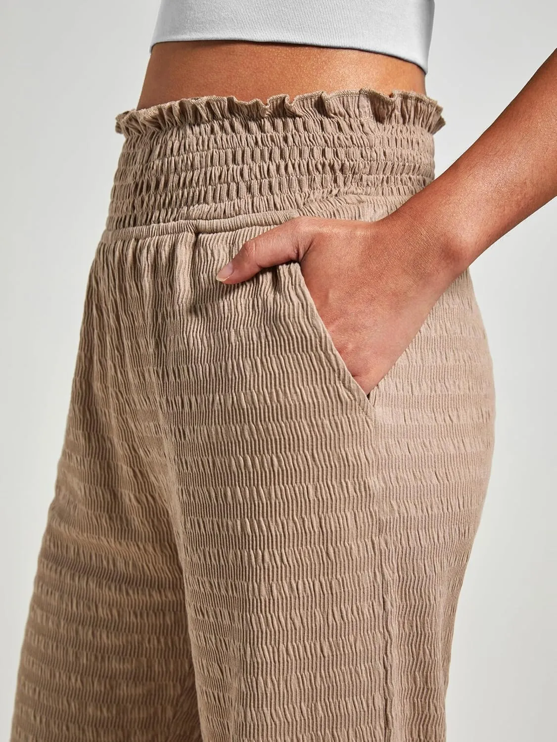 Women's Lounge Straight Pants Wide Leg Trousers 2024 Trendy High Waisted Business Texture Pants with Pockets