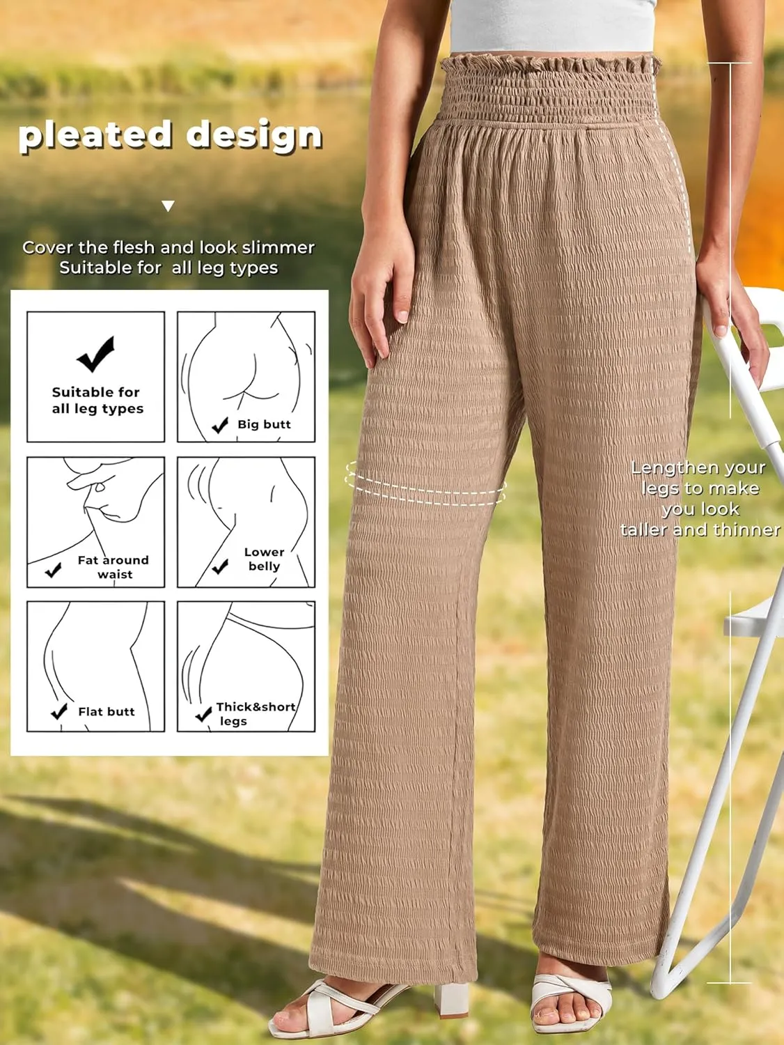 Women's Lounge Straight Pants Wide Leg Trousers 2024 Trendy High Waisted Business Texture Pants with Pockets