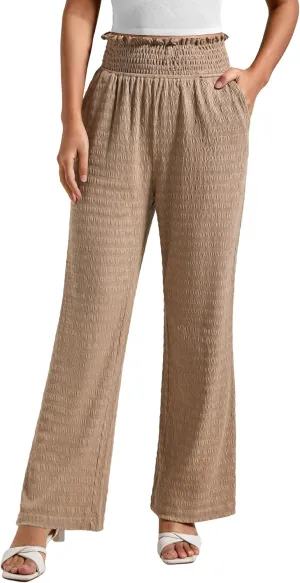 Women's Lounge Straight Pants Wide Leg Trousers 2024 Trendy High Waisted Business Texture Pants with Pockets