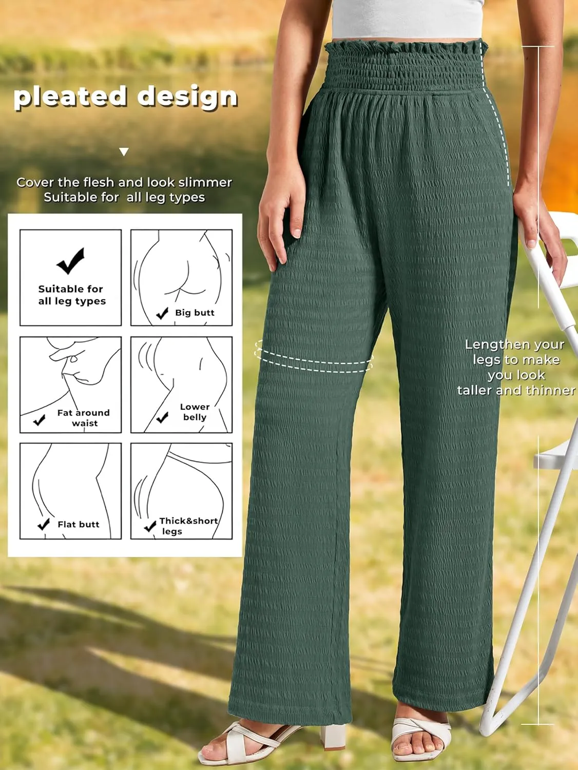 Women's Lounge Straight Pants Wide Leg Trousers 2024 Trendy High Waisted Business Texture Pants with Pockets