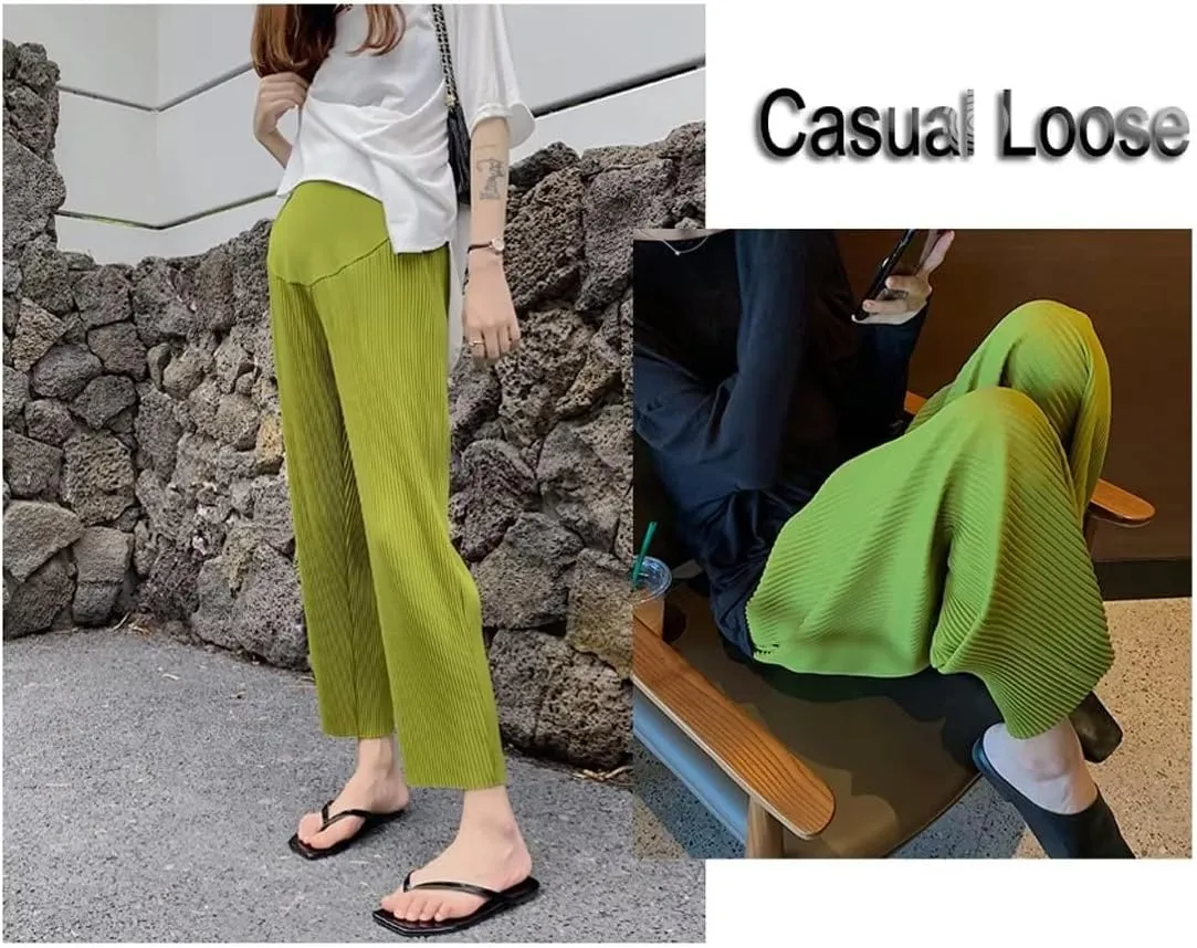 Women's Maternity Long Pants High Waist Lounge Wide Leg Palazzo Summer Loose Trousers Over The Belly Pregnancy Pants