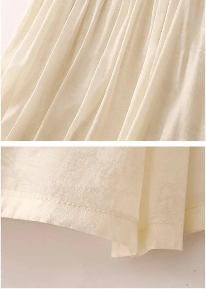 Women's Midi Linen Skirt Casual Elastic Waist Drawstring Pleated Skirts Summer Flowy Print Long A-Linen Skirt