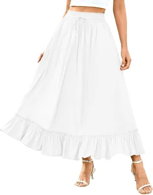 Womens Midi Skirts High Waist Tiered Skirt Summer Boho Flowy Swing Tiered A-Line Maxi Skirt Long Beach Dress