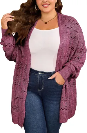 Women's Plus Size Crochet Cardigan Kimonos Boho Long Sleeve Oversized Summer Open Front Knitted Sweater Tops