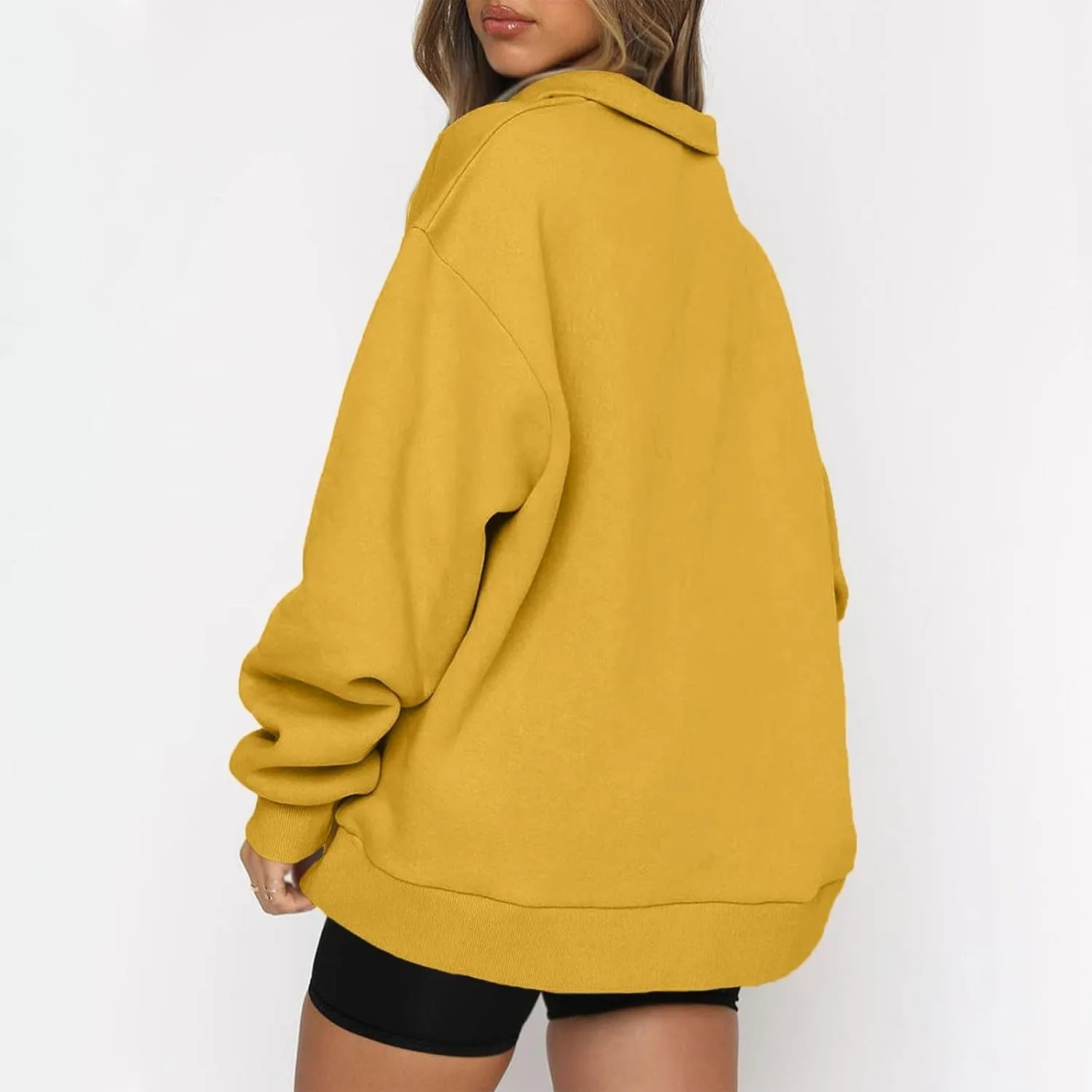 Womens Quarter Zip Trendy Sweatshirts Plain Oversized Long Sleeve Loose Fit Casual Pullover Tops Fall Y2K Clothes