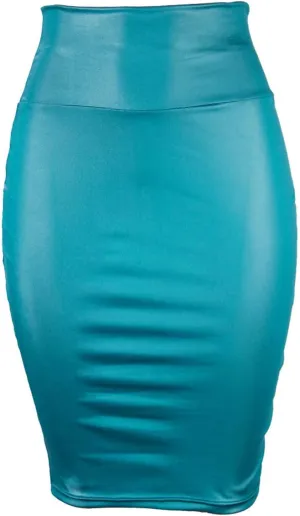 Womens Sexy Bodycon Faux Leather Skirts High Waisted Sexy Hip-Wrap Slim-Fit Pencil Skirt Knee Length Midi Skirt