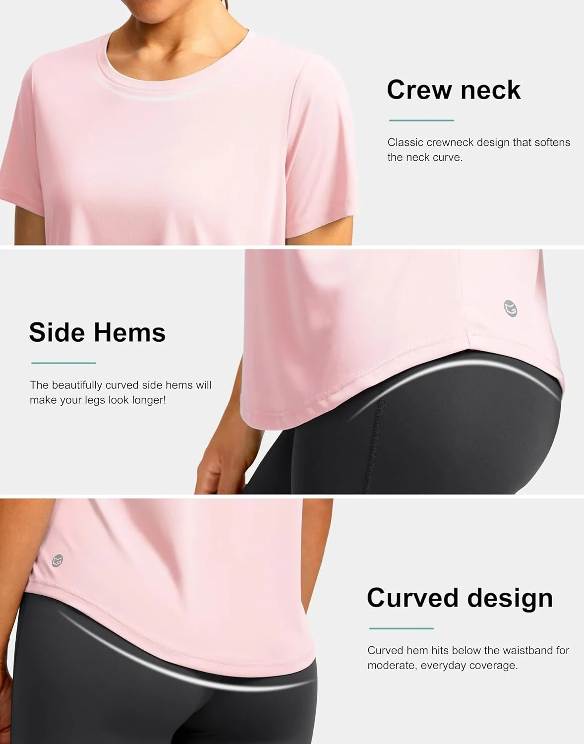 Women's Short Sleeve Workout Shirts Breathable UPF 50  Sun Protection T-Shirts Quick Dry Gym Running Hiking Tops