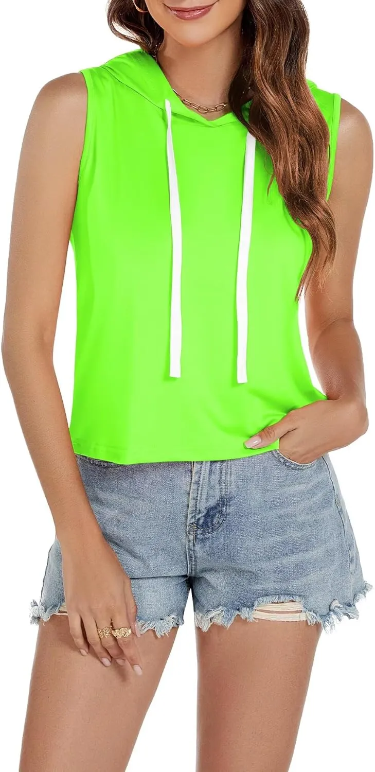 Women's Sleeveless Hooded Tank Top Gym Quick Dry Running Crop Hoodie Outdoor Active Breathable Pullover Sweatshirt