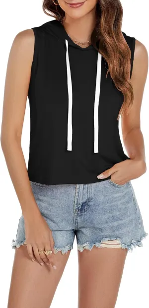 Women's Sleeveless Hooded Tank Top Gym Quick Dry Running Crop Hoodie Outdoor Active Breathable Pullover Sweatshirt