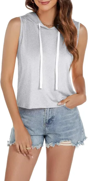 Women's Sleeveless Hooded Tank Top Gym Quick Dry Running Crop Hoodie Outdoor Active Breathable Pullover Sweatshirt