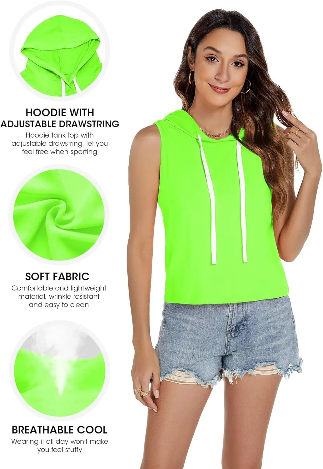 Women's Sleeveless Hooded Tank Top Gym Quick Dry Running Crop Hoodie Outdoor Active Breathable Pullover Sweatshirt