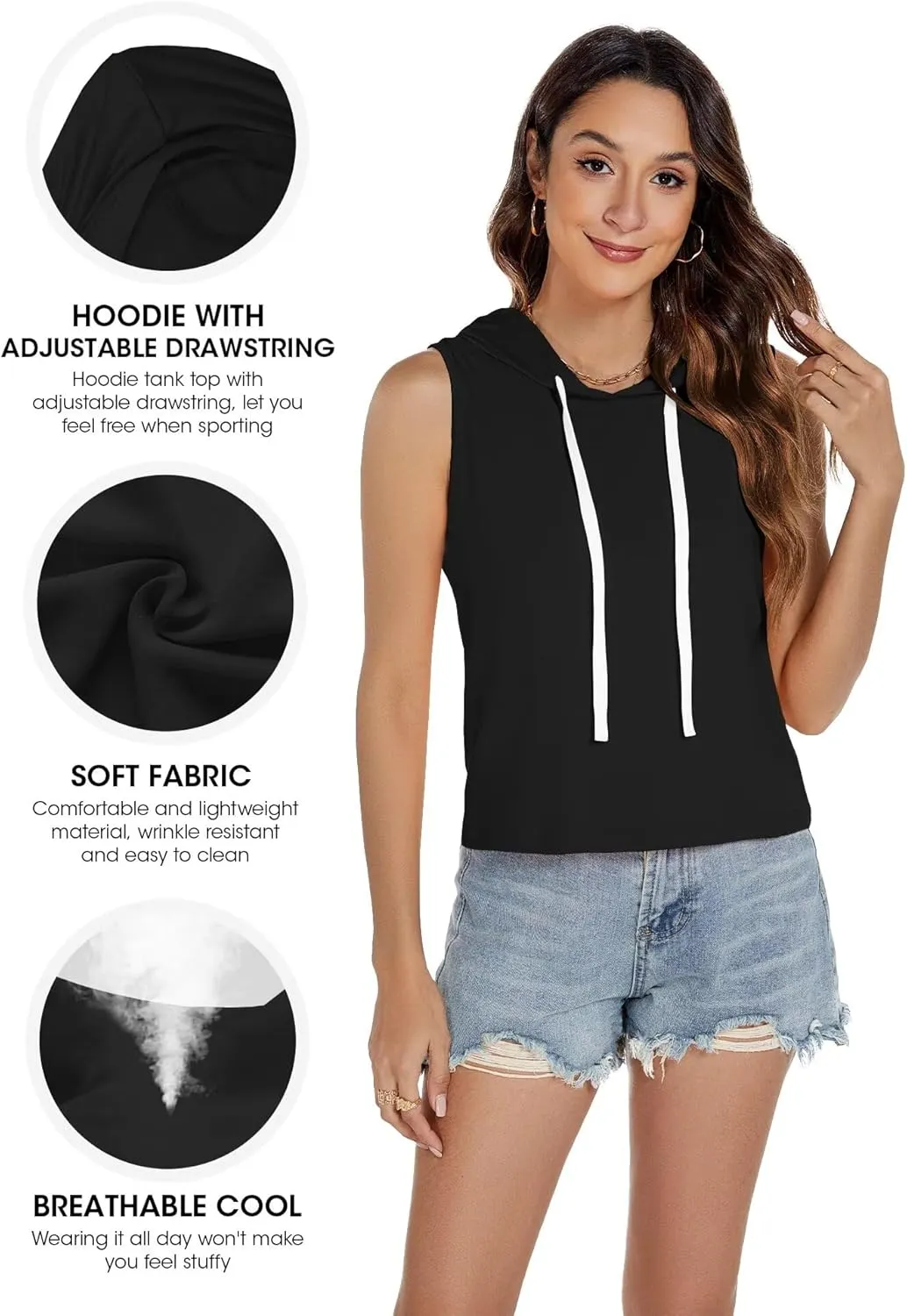 Women's Sleeveless Hooded Tank Top Gym Quick Dry Running Crop Hoodie Outdoor Active Breathable Pullover Sweatshirt