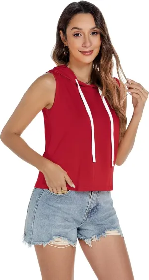 Women's Sleeveless Hooded Tank Top Gym Quick Dry Running Crop Hoodie Outdoor Active Breathable Pullover Sweatshirt
