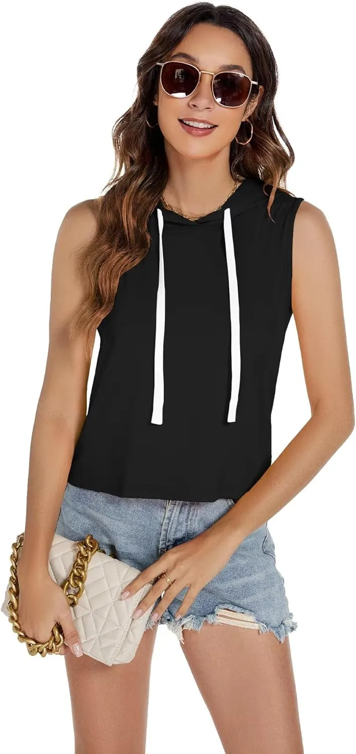 Women's Sleeveless Hooded Tank Top Gym Quick Dry Running Crop Hoodie Outdoor Active Breathable Pullover Sweatshirt