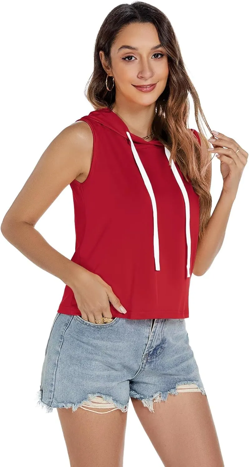 Women's Sleeveless Hooded Tank Top Gym Quick Dry Running Crop Hoodie Outdoor Active Breathable Pullover Sweatshirt