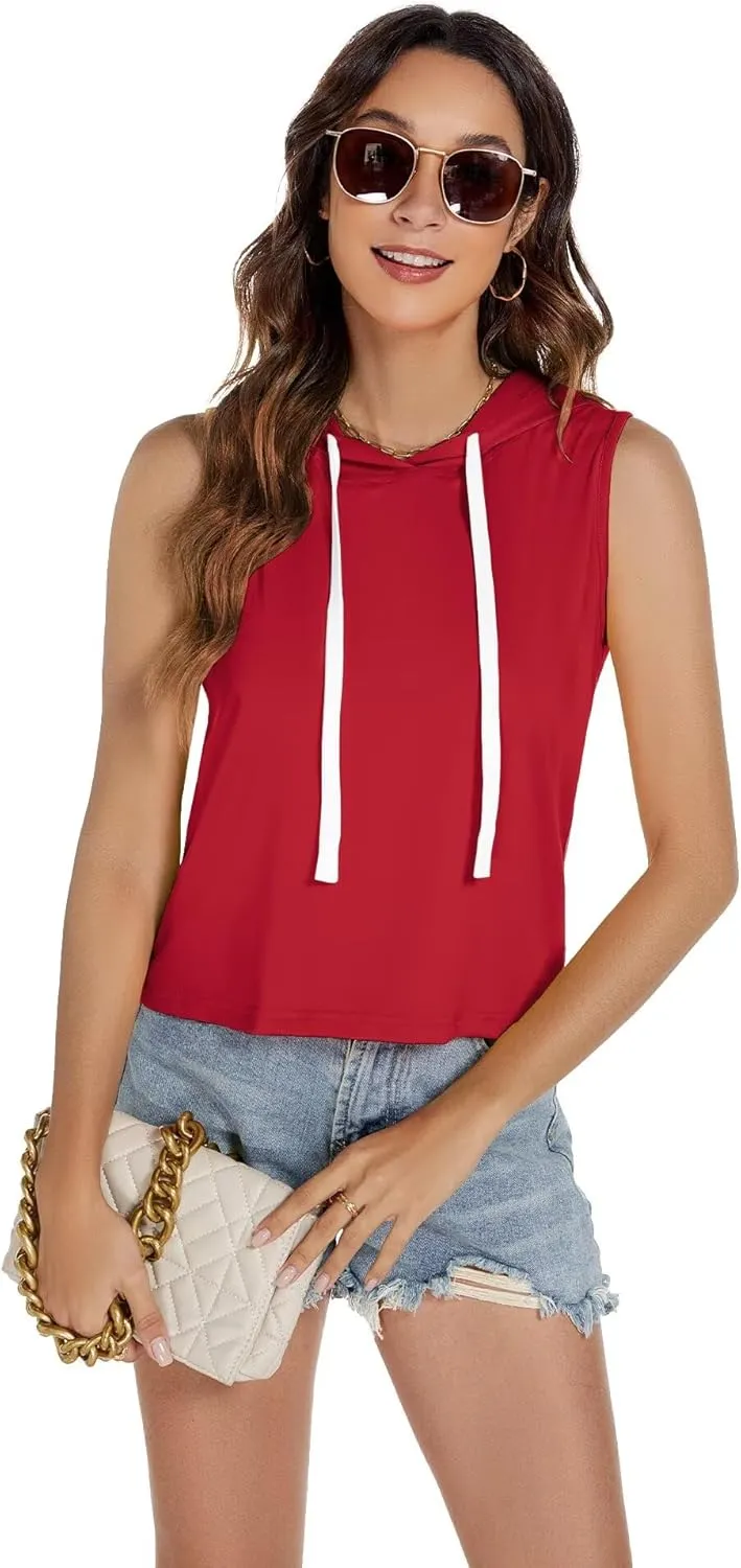Women's Sleeveless Hooded Tank Top Gym Quick Dry Running Crop Hoodie Outdoor Active Breathable Pullover Sweatshirt