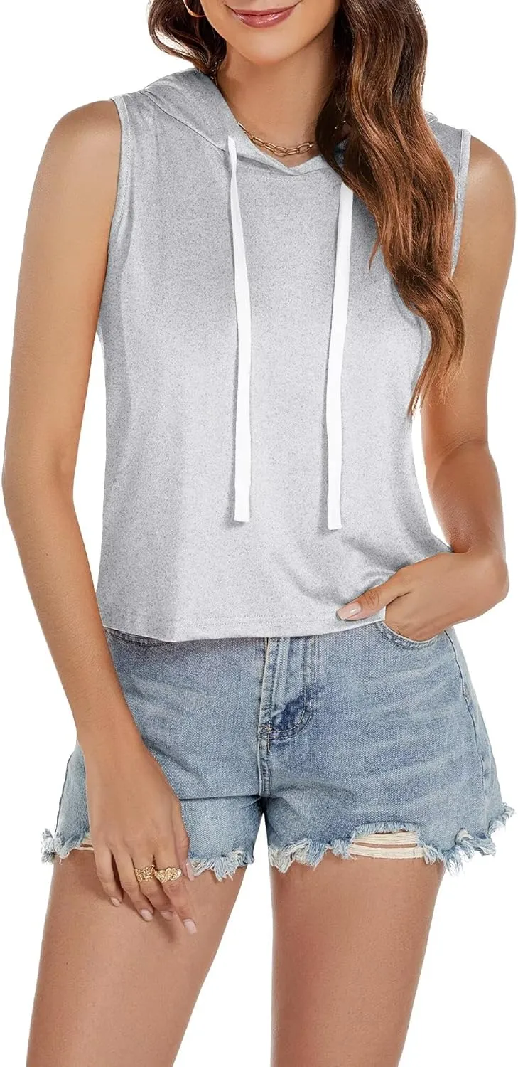 Women's Sleeveless Hooded Tank Top Gym Quick Dry Running Crop Hoodie Outdoor Active Breathable Pullover Sweatshirt