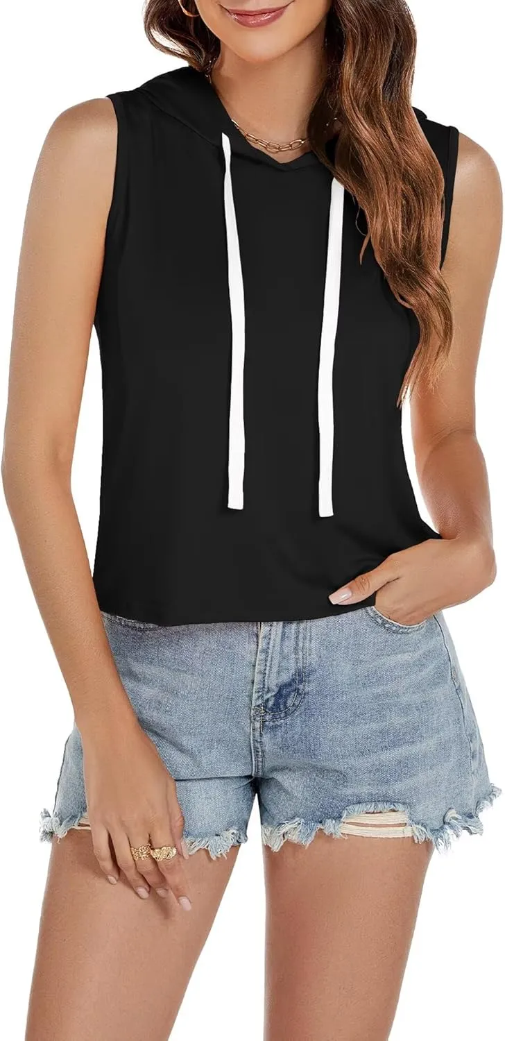 Women's Sleeveless Hooded Tank Top Gym Quick Dry Running Crop Hoodie Outdoor Active Breathable Pullover Sweatshirt