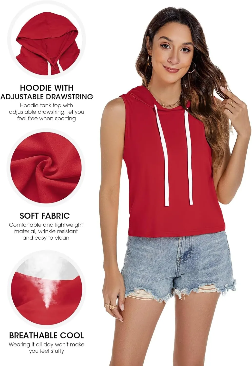 Women's Sleeveless Hooded Tank Top Gym Quick Dry Running Crop Hoodie Outdoor Active Breathable Pullover Sweatshirt