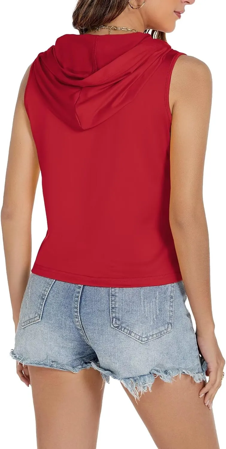 Women's Sleeveless Hooded Tank Top Gym Quick Dry Running Crop Hoodie Outdoor Active Breathable Pullover Sweatshirt