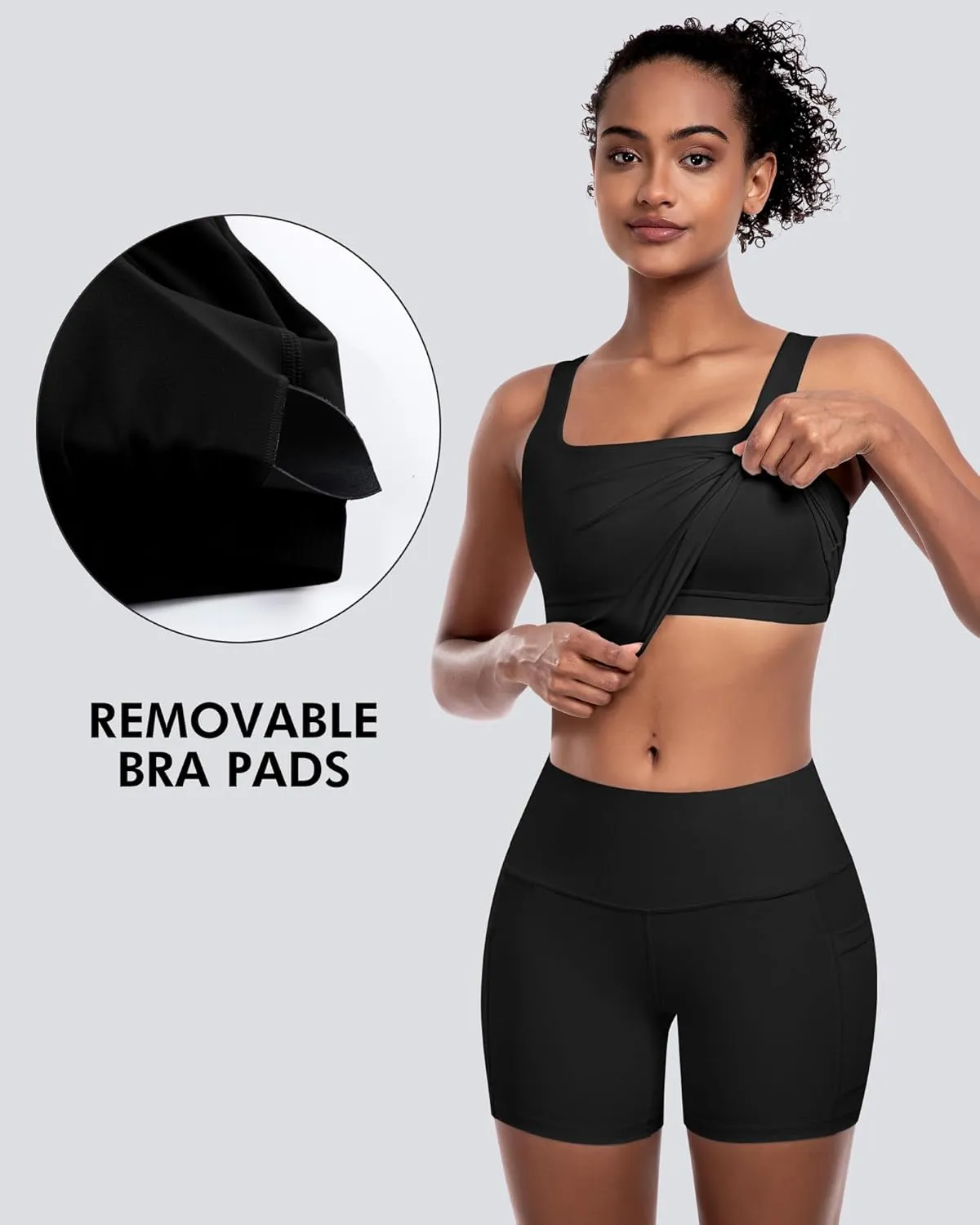 Womens Sports Bras 5 Packs - Square Neck Longline Workout Crop Tank Tops Padded Yoga Camisole with Built in Pads