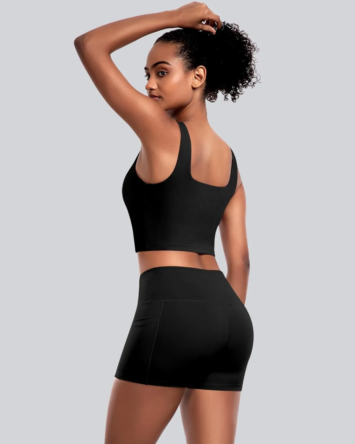 Womens Sports Bras 5 Packs - Square Neck Longline Workout Crop Tank Tops Padded Yoga Camisole with Built in Pads