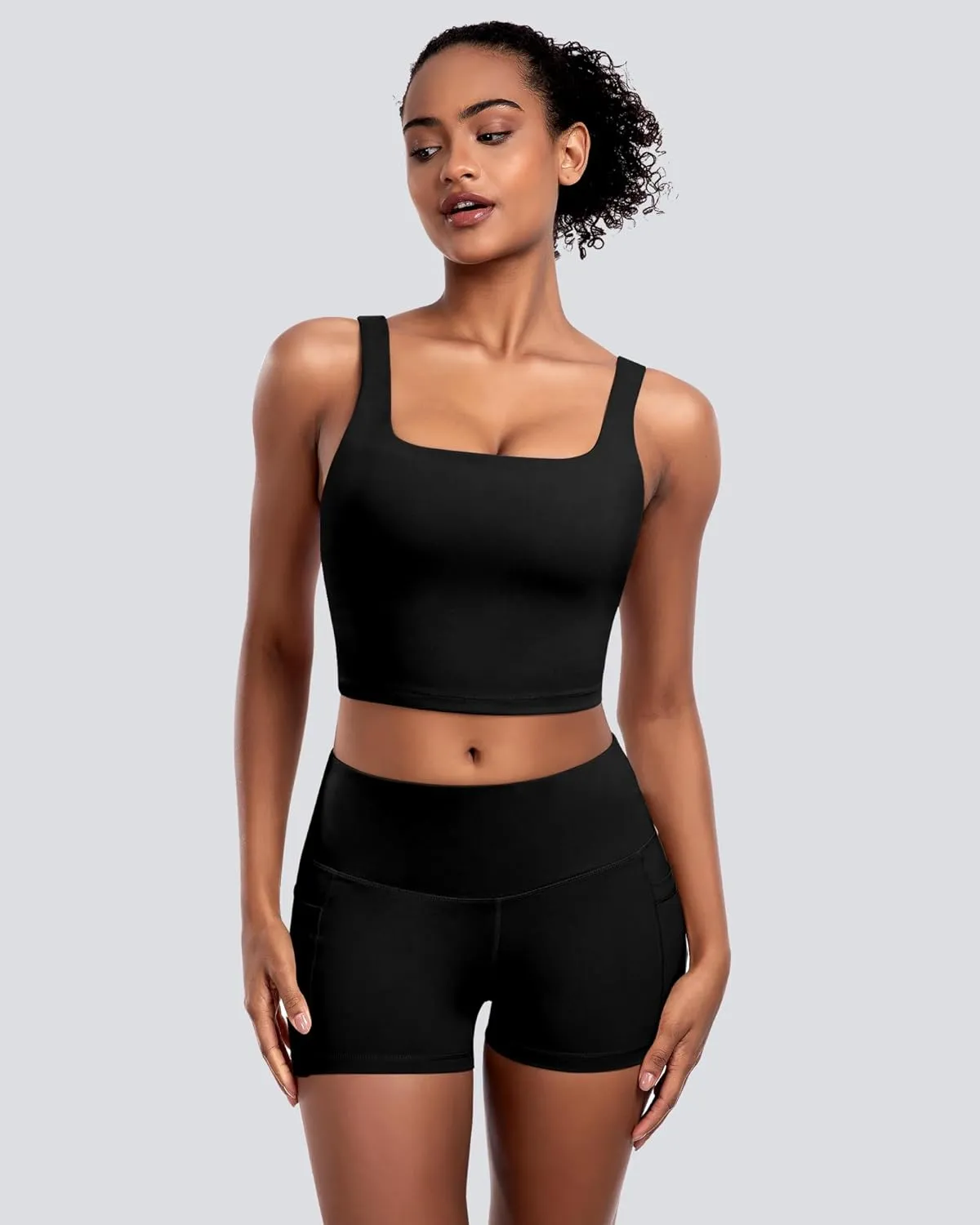 Womens Sports Bras 5 Packs - Square Neck Longline Workout Crop Tank Tops Padded Yoga Camisole with Built in Pads