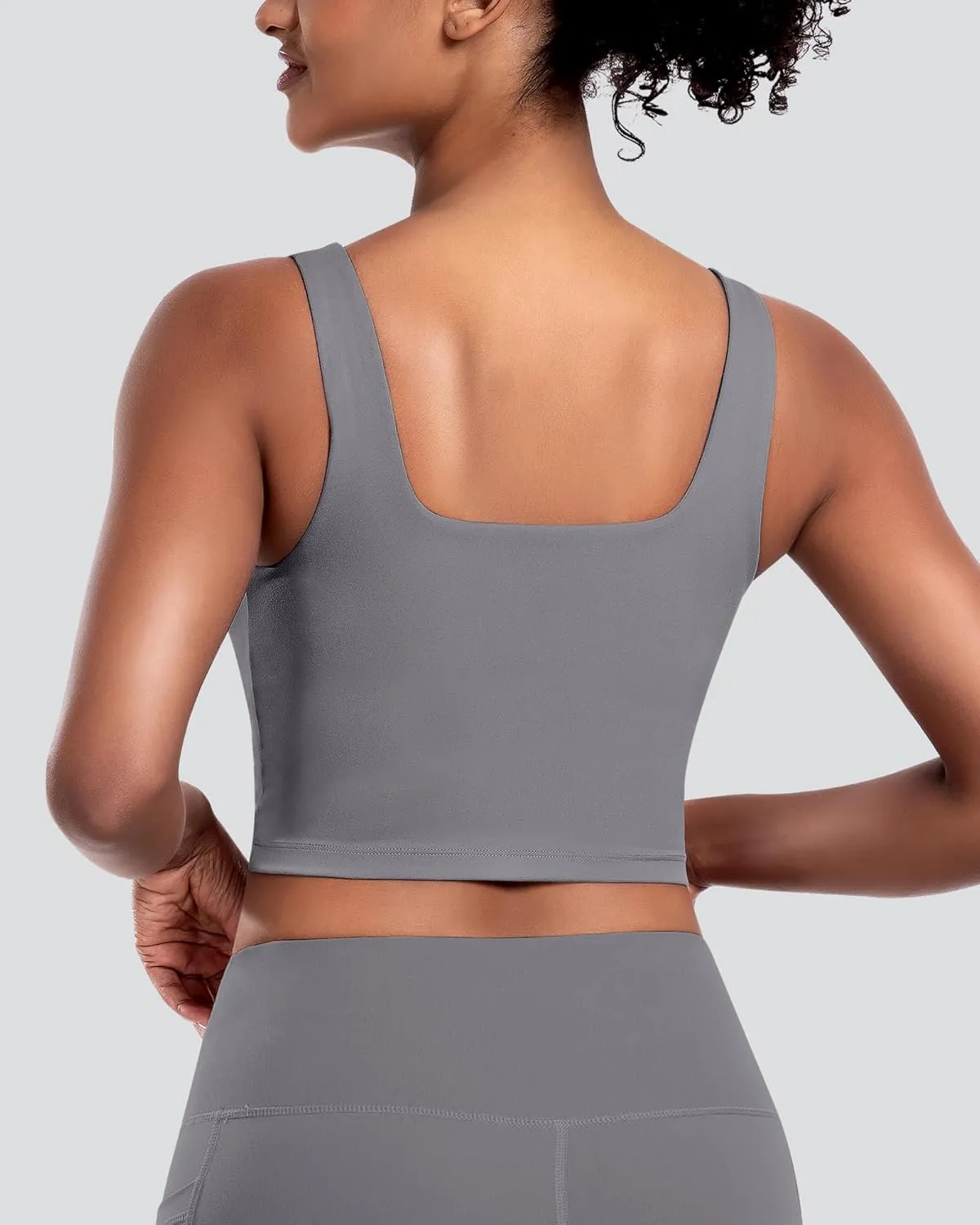 Womens Sports Bras 5 Packs - Square Neck Longline Workout Crop Tank Tops Padded Yoga Camisole with Built in Pads